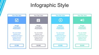 Infographic Style
Your Text Here
Simple
PowerPoint
Presentation
You can simply
impress your
audience and add a
unique zing and
appeal to your
Presentations
$7,000
Your Text Here
Simple
PowerPoint
Presentation
You can simply
impress your
audience and add a
unique zing and
appeal to your
Presentations
$5,000
Your Text Here
Simple
PowerPoint
Presentation
You can simply
impress your
audience and add a
unique zing and
appeal to your
Presentations
$3,000
Your Text Here
Simple
PowerPoint
Presentation
You can simply
impress your
audience and add a
unique zing and
appeal to your
Presentations
$6,000
 