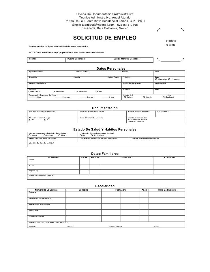 formato cv para llenar