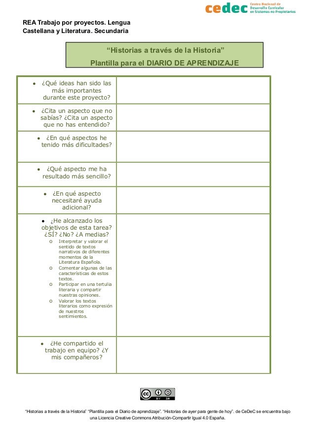 REA Trabajo por proyectos. Lengua
Castellana y Literatura. Secundaria
“Historias a través de la Historia”
Plantilla para e...
