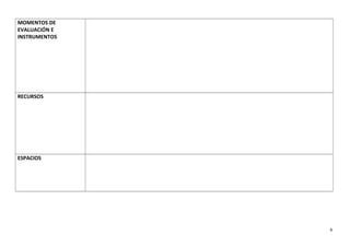 MOMENTOS DE
EVALUACIÓN E
INSTRUMENTOS
RECURSOS
ESPACIOS
4
 