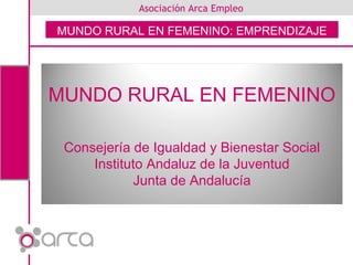 MUNDO RURAL EN FEMENINO Consejería de Igualdad y Bienestar Social Instituto Andaluz de la Juventud Junta de Andalucía 