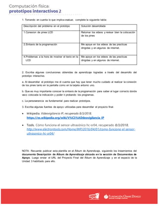 1. Tomando en cuenta lo que implica evaluar, complete la siguiente tabla:
Descripción del problema en el prototipo Solució...
