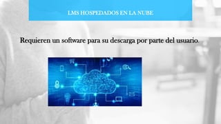 LMS HOSPEDADOS EN LA NUBE
Requieren un software para su descarga por parte del usuario.
 