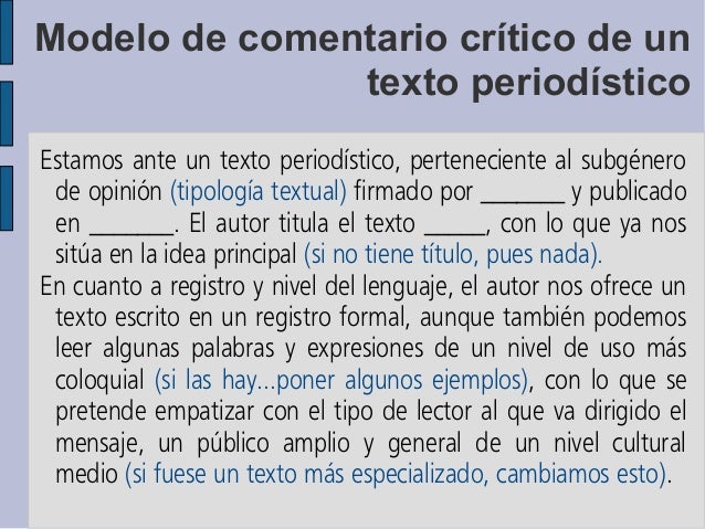 Plantilla para el comentario crítico de un texto periodístico