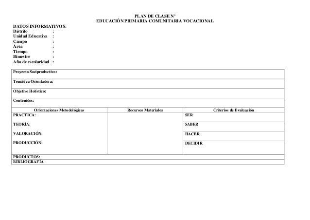 formato para planificacion de clases