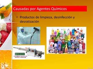 Causadas por Agentes Químicos
• Productos de limpieza, desinfección y
desratización
 