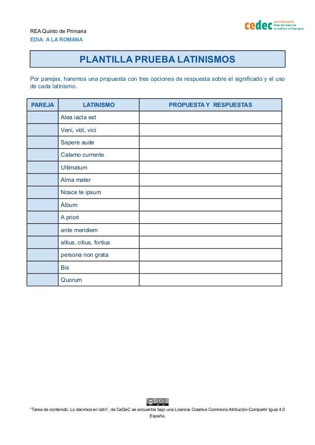 REA Quinto de Primaria
EDIA: A LA ROMANA
PLANTILLA PRUEBA LATINISMOS
Por parejas, haremos una propuesta con tres opciones ...