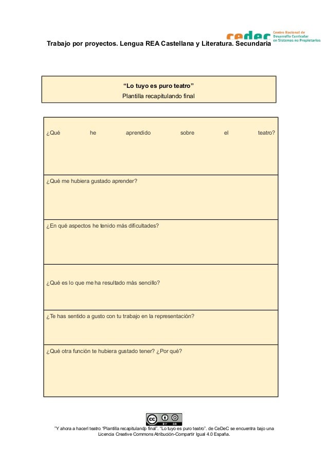 Trabajo por proyectos. Lengua REA Castellana y Literatura. Secundaria
“Lo tuyo es puro teatro”
Plantilla recapitulando fin...