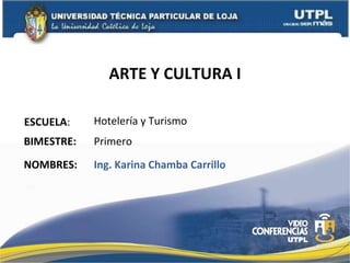 ARTE Y CULTURA I ESCUELA : NOMBRES: Hotelería y Turismo Ing. Karina Chamba Carrillo BIMESTRE: Primero 