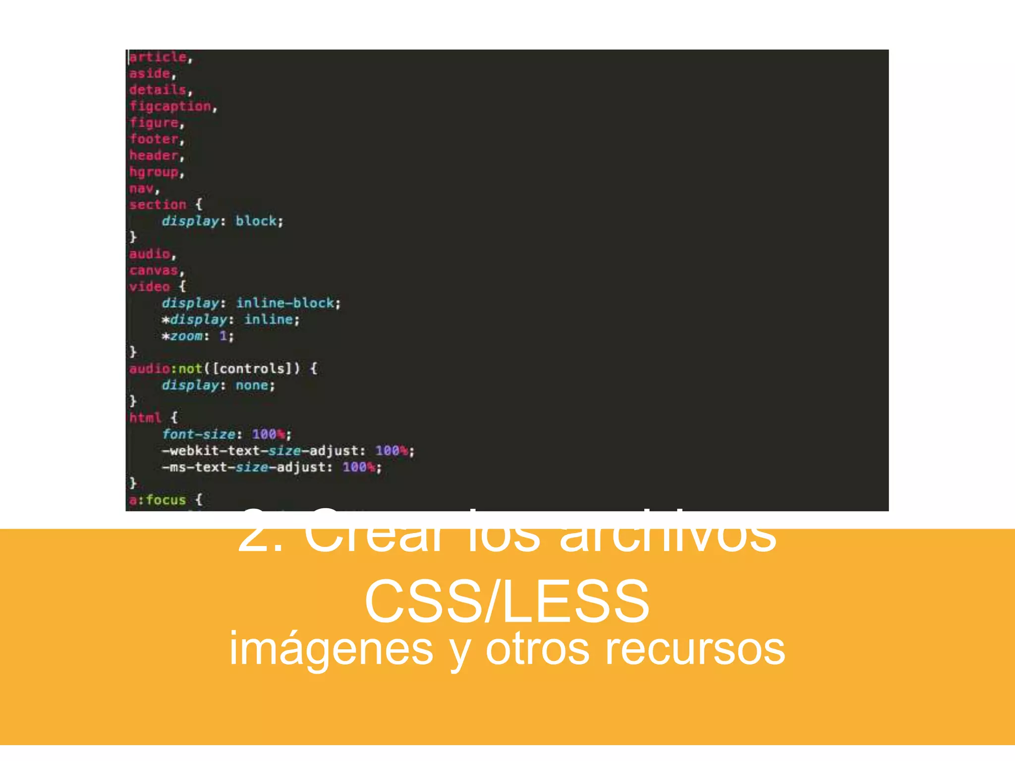 2. Crear los archivos 
CSS/LESS 
imágenes y otros recursos 
 