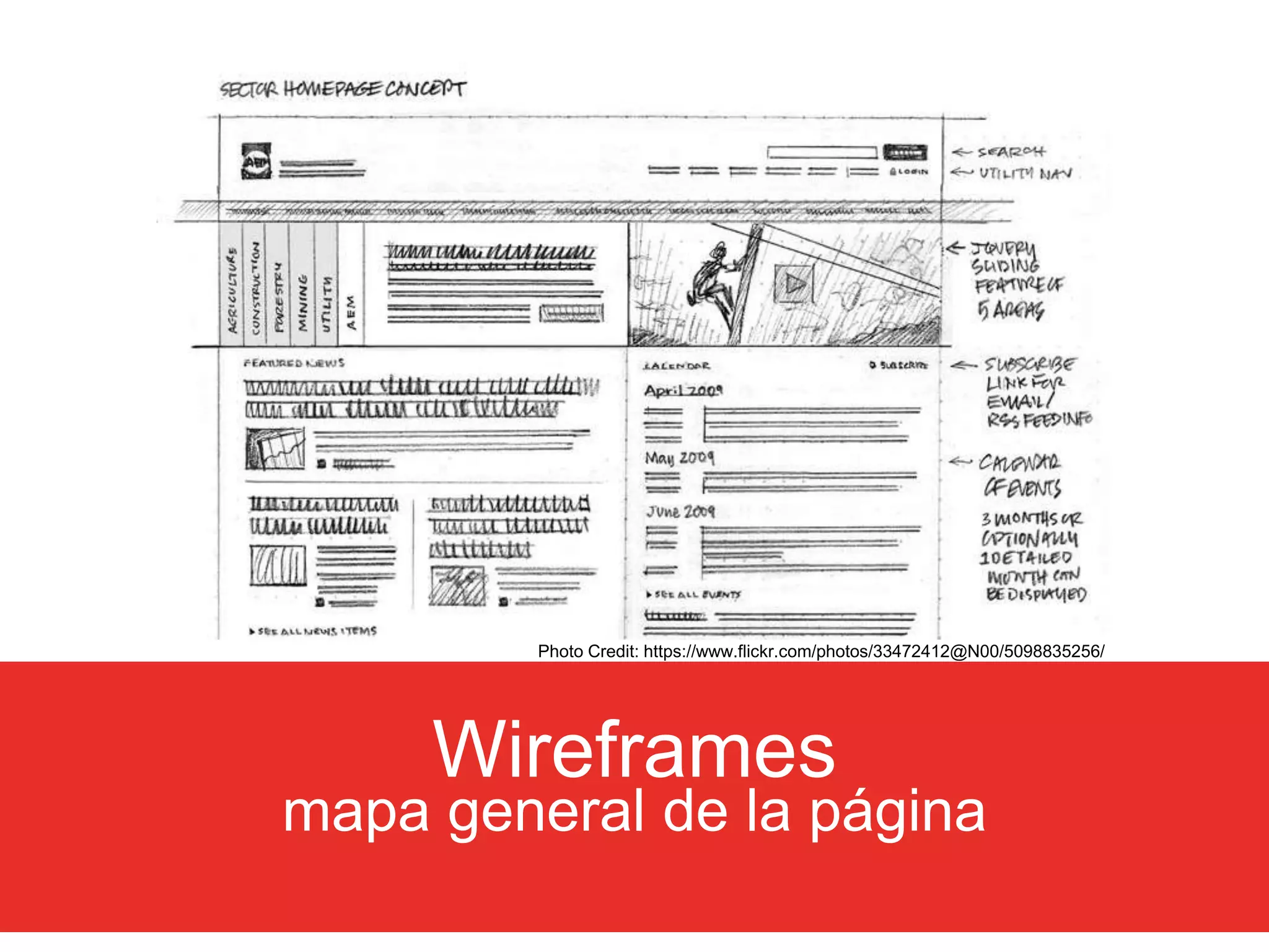Photo Credit: https://www.flickr.com/photos/33472412@N00/5098835256/ 
Wireframes 
mapa general de la página 
 