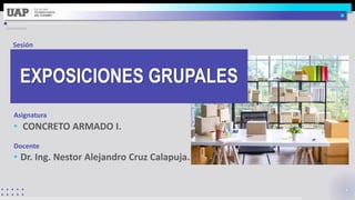 Asignatura
Docente
Sesión
• CONCRETO ARMADO I.
• Dr. Ing. Nestor Alejandro Cruz Calapuja.
EXPOSICIONES GRUPALES
 