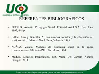 METAS:Formación del carácterDisciplina   Modelo pedagógicoTradicional MAESTRORelación verticalESTUDIANTE DESARROLLO:De cualidades a través de la disciplina   Disponible enhttp://juandomingofarnos.wordpress.com/tag/wiki/MÉTODO:Transmisionista, imitación del buen ejemplo, ejercicios y repetición CONTENIDOS:Disciplina y autores clásicos: resumen de las ciencias     