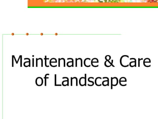 Maintenance & Care
of Landscape
 