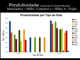 Produtividade  (apenas 5 Agricultores)‏ Monocultivo = Milho / Consórcio a = Milho, b = Feijão 