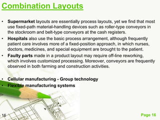 Combination Layouts
• Supermarket layouts are essentially process layouts, yet we find that most
  use fixed-path material...