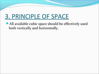 3. PRINCIPLE OF SPACE 
All available cubic space should be effectively used 
both vertically and horizontally. 
 