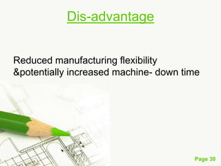 Dis-advantage
Reduced manufacturing flexibility
&potentially increased machine- down time

Page 30

 