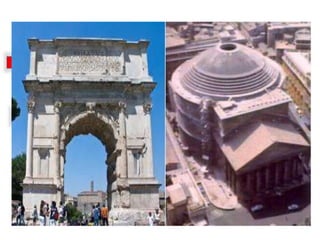 08) Uma das características da arquitetura romana é a utilização de
arcos e abóbadas nas construções. Esses dois elementos
arquitetônicos permitiram aos romanos criar espaços internos livres do
excesso de colunas.
16) Tanto gregos como romanos esculpiam figuras humanas. No
entanto enquanto as esculturas romanas eram, em geral, uma
representação das pessoas, os gregos faziam esculturas que
procuravam expressar um ideal de beleza humana.
 