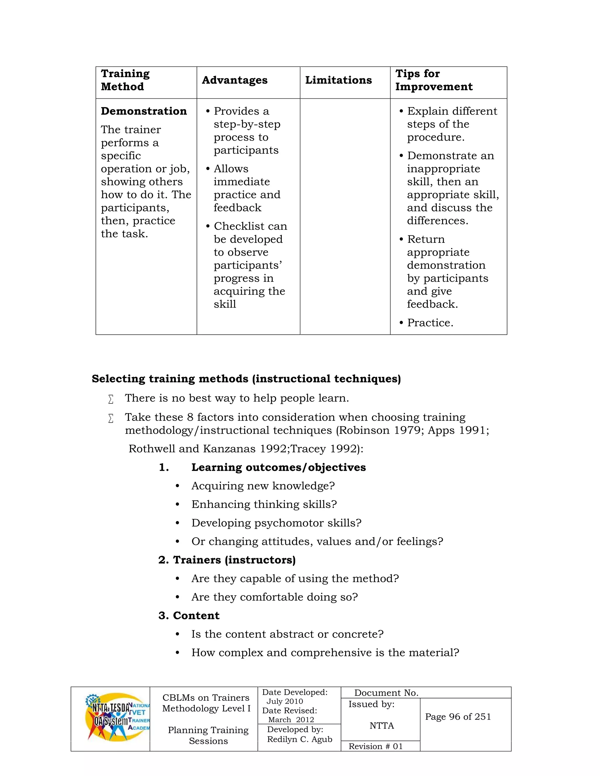 Plan training sessions | PDF