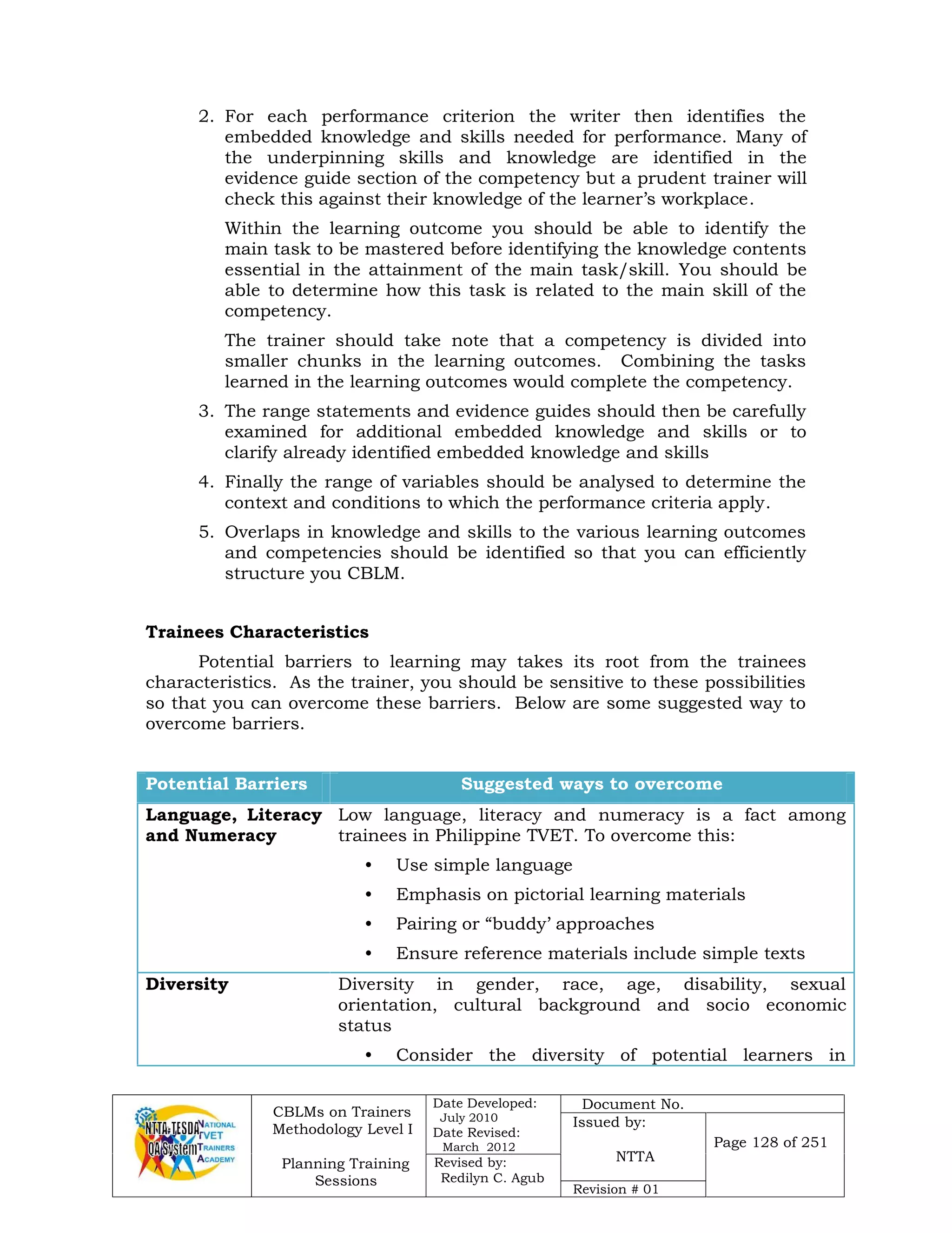 Plan training sessions | PDF