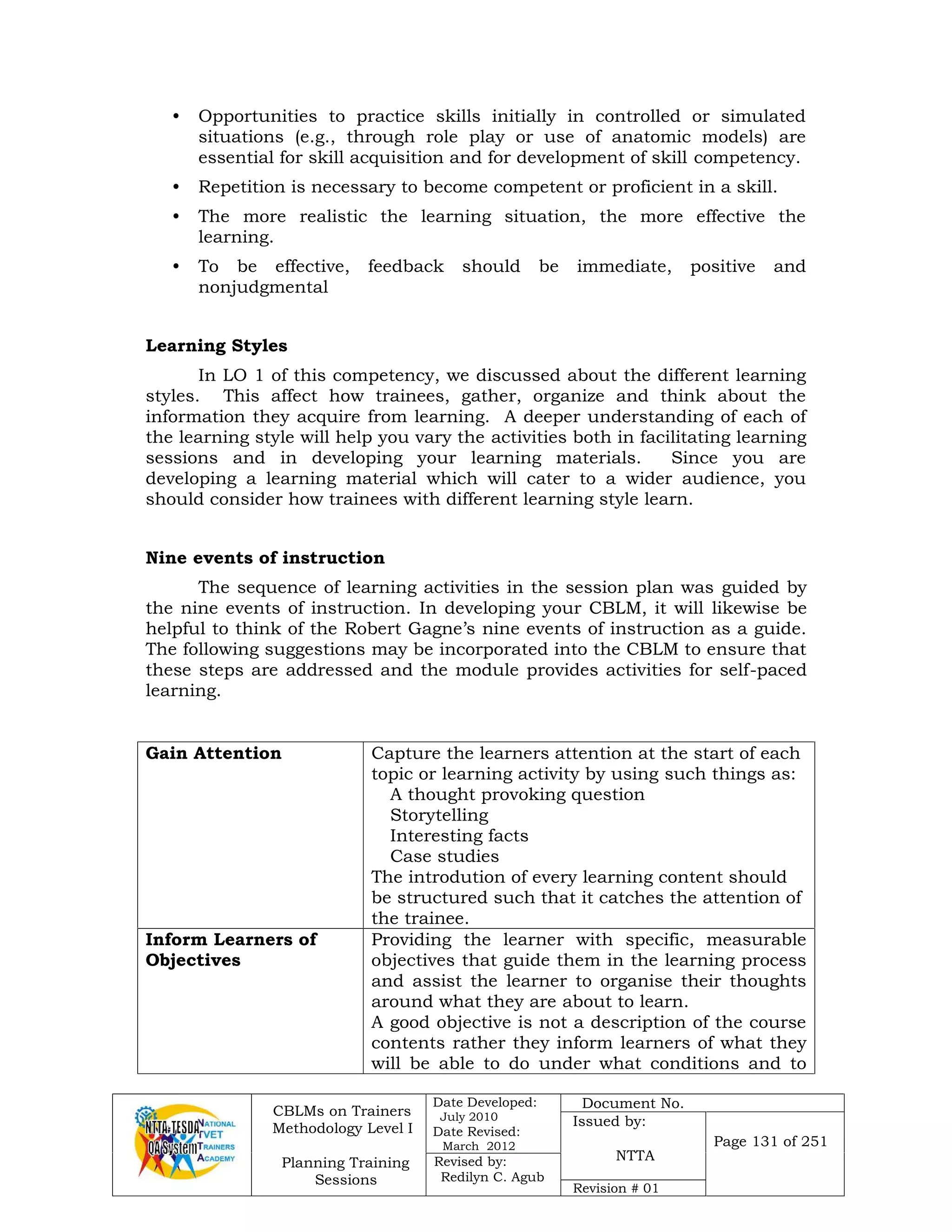 Plan training sessions | PDF