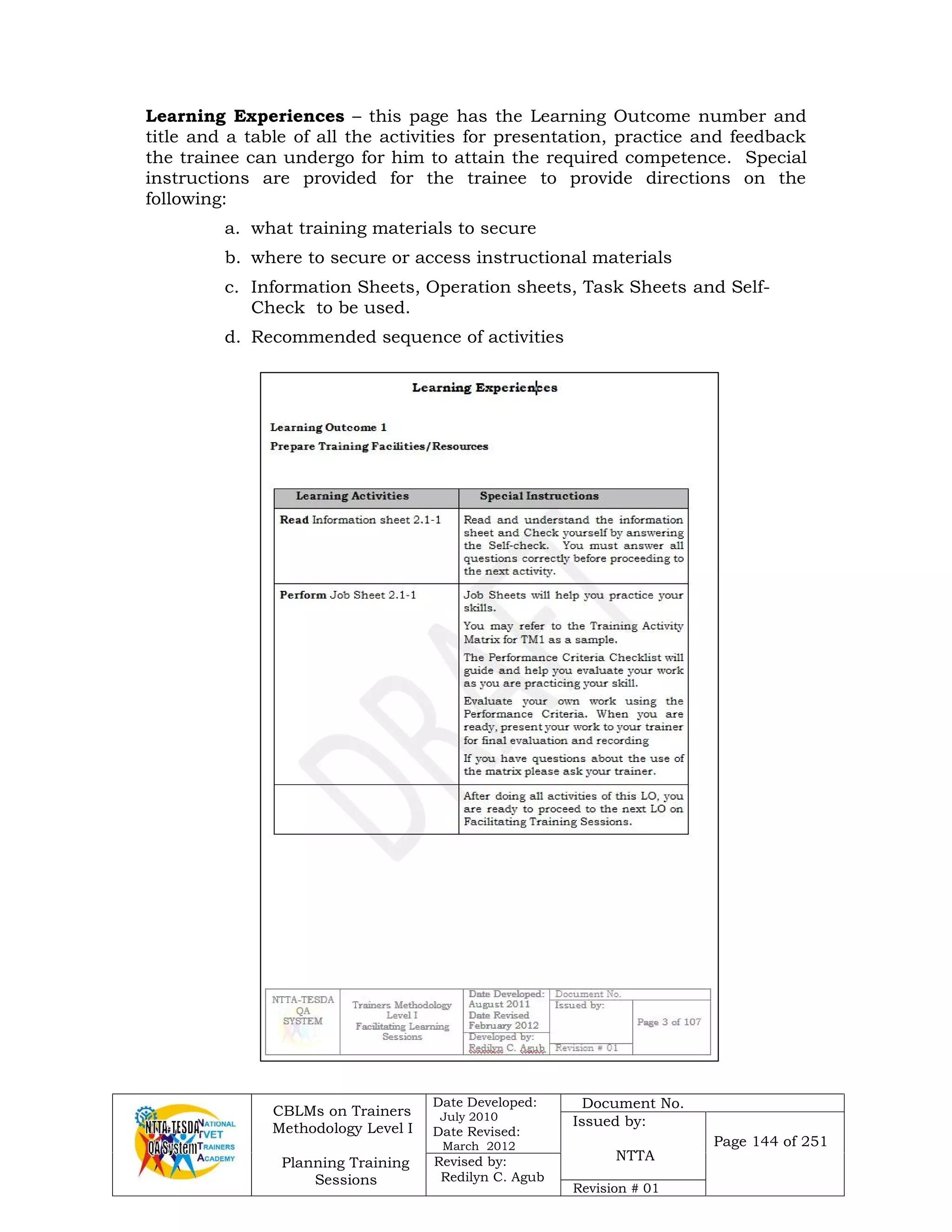 Plan training sessions | PDF