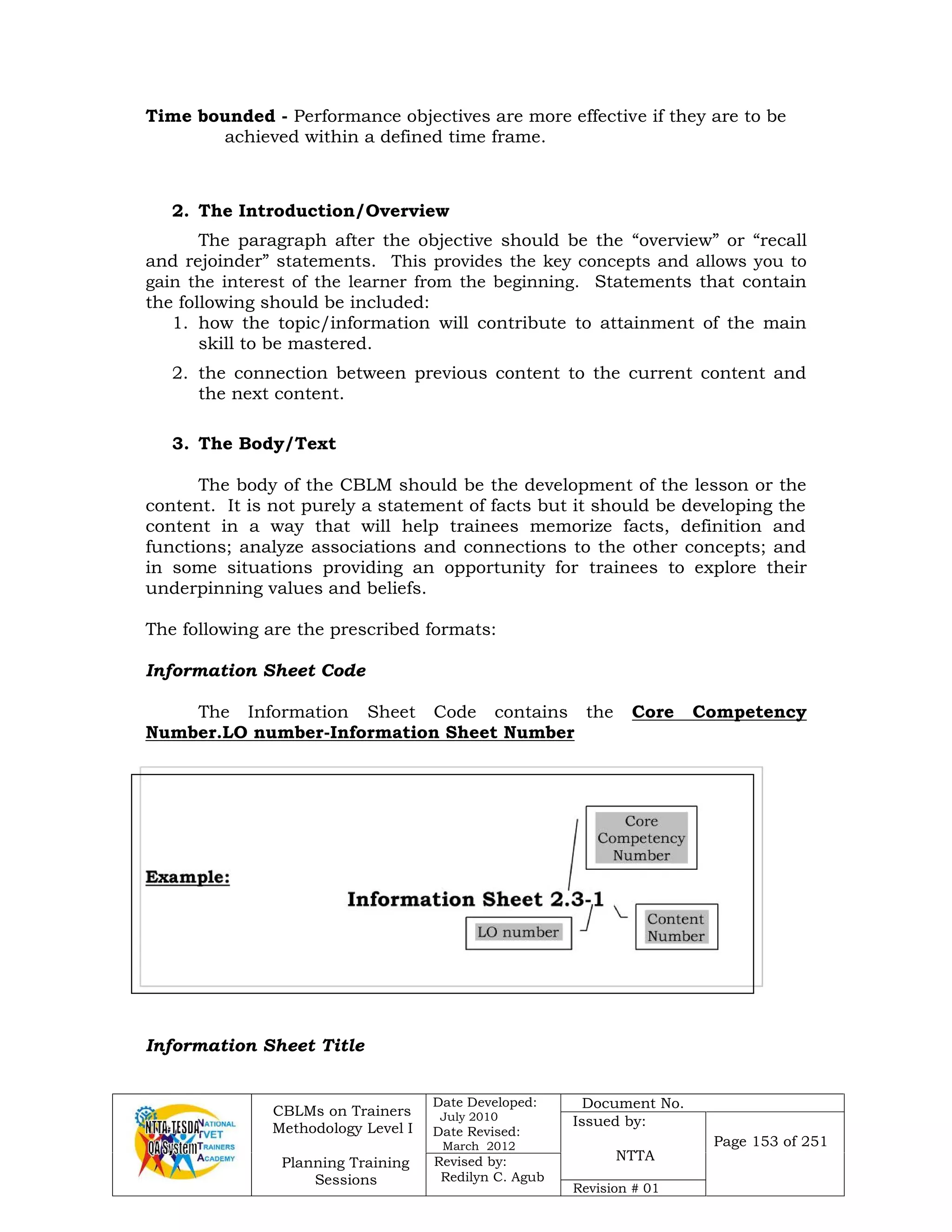 Plan training sessions | PDF