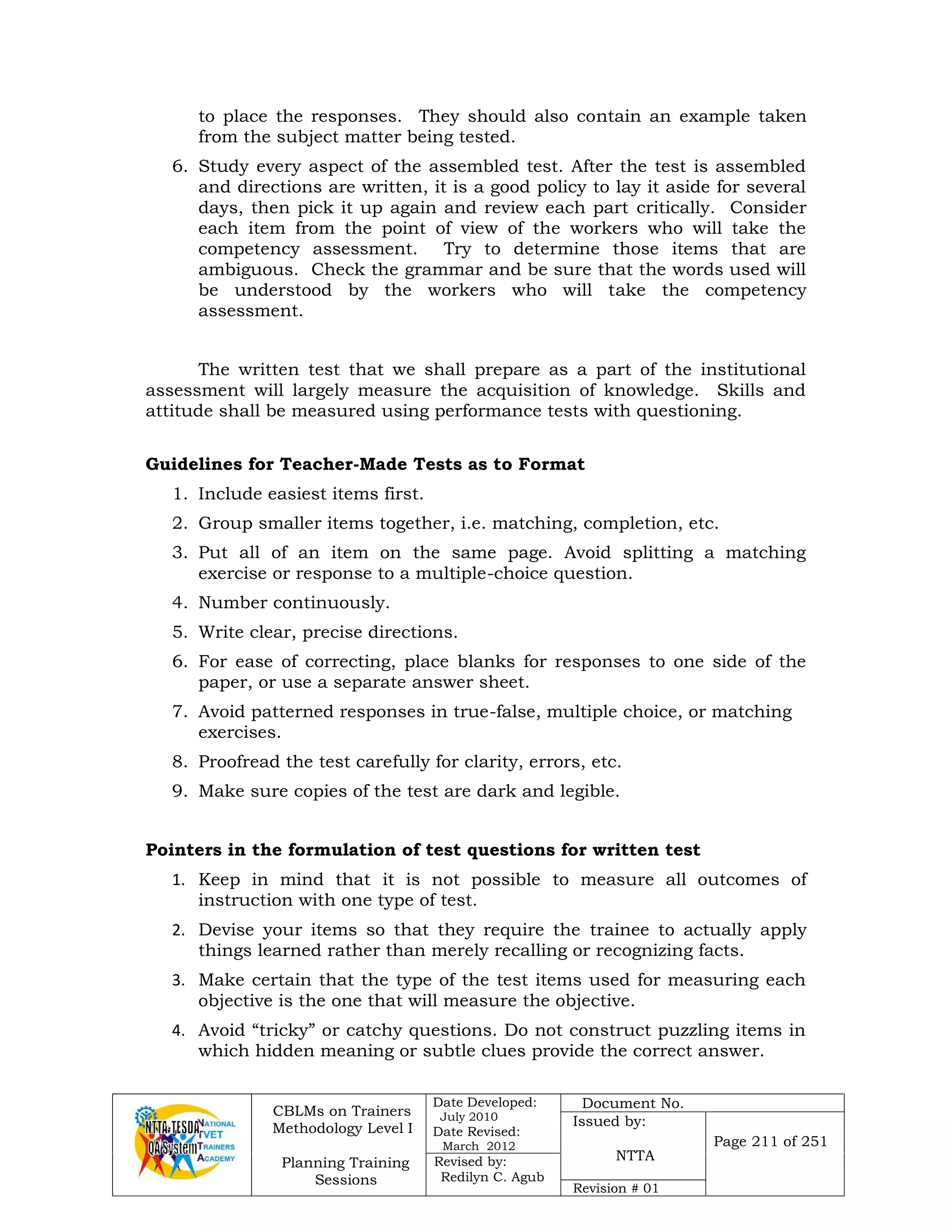 Plan training sessions | PDF