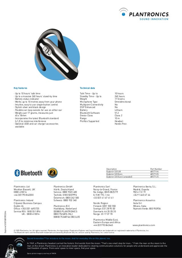 Plantronics explorer 320 data sheet