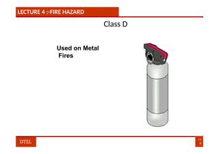 LECTURE 4 :-FIRE HAZARD
Class D
Used on Metal
Fires
11
9
DTEL
 