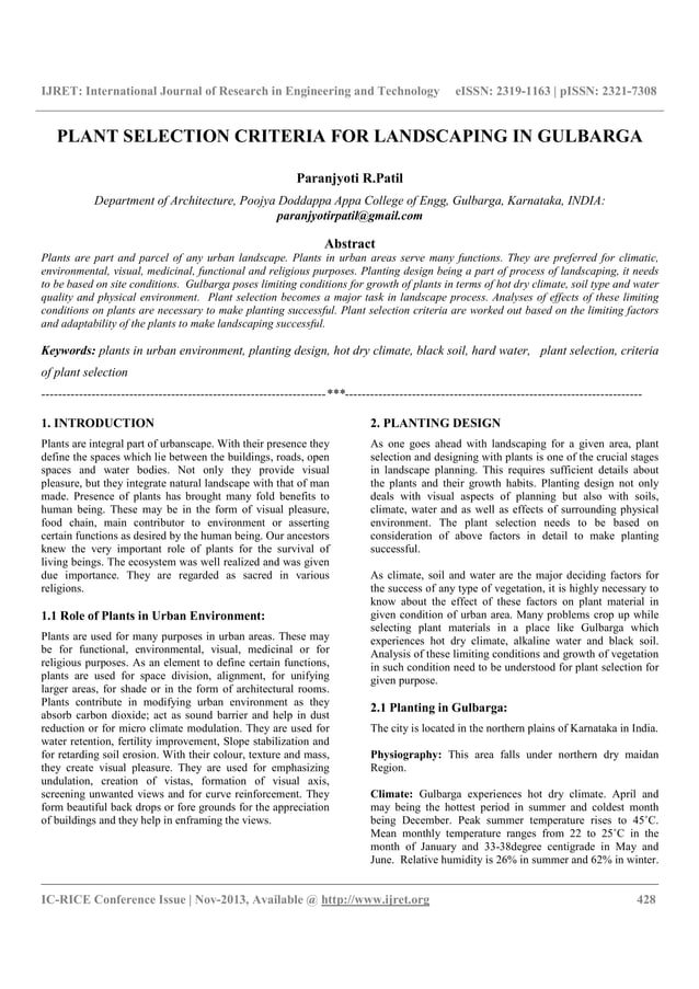 View of Plant selection criteria for landscaping in gulbarga | PDF