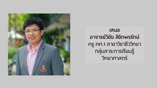 เสนอ
อาจารย์วิชัย ลิขิตพรรักษ์
ครู คศ.1 สาขาวิชาชีววิทยา
กลุ่มสาระการเรียนรู้
วิทยาศาสตร์
 