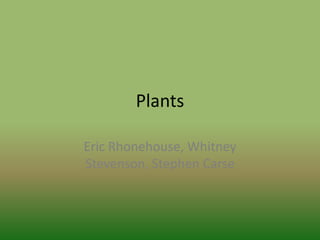 Plants

Eric Rhonehouse, Whitney
Stevenson, Stephen Carse
 
