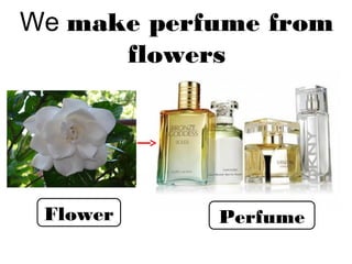 We make perfume from
flowers
Flower Perfume
 