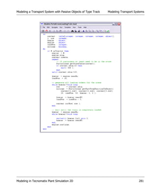 Modeling a Transport System with Passive Objects of Type Track   Modeling Transport Systems




Modeling in Tecnomatix Plant Simulation 2D                                             281
 