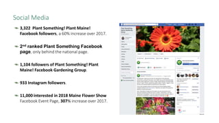 3,322 Plant Something! Plant Maine!
Facebook followers, a 60% increase over 2017.
2nd ranked Plant Something Facebook
page...