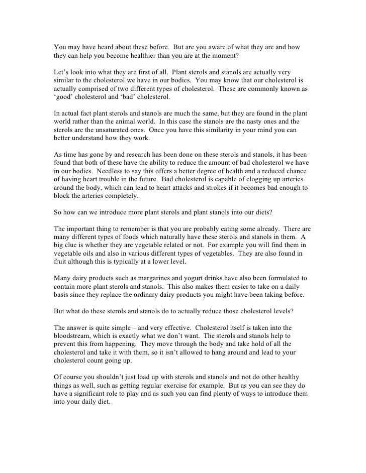 Plant Sterols And Plant Stanols