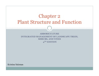 ARBORICULTURE
INTEGRATED MANAGEMENT OF LANDSCAPE TREES,
SHRUBS, AND VINES
4TH EDITION
Chapter 2
Plant Structure and Function
Kristina Salzman
 