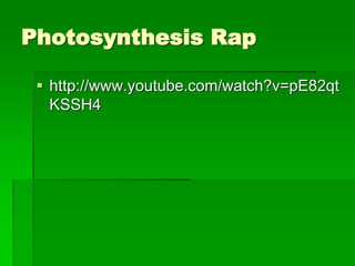 Photosynthesis Rap
 http://www.youtube.com/watch?v=pE82qt
KSSH4
 