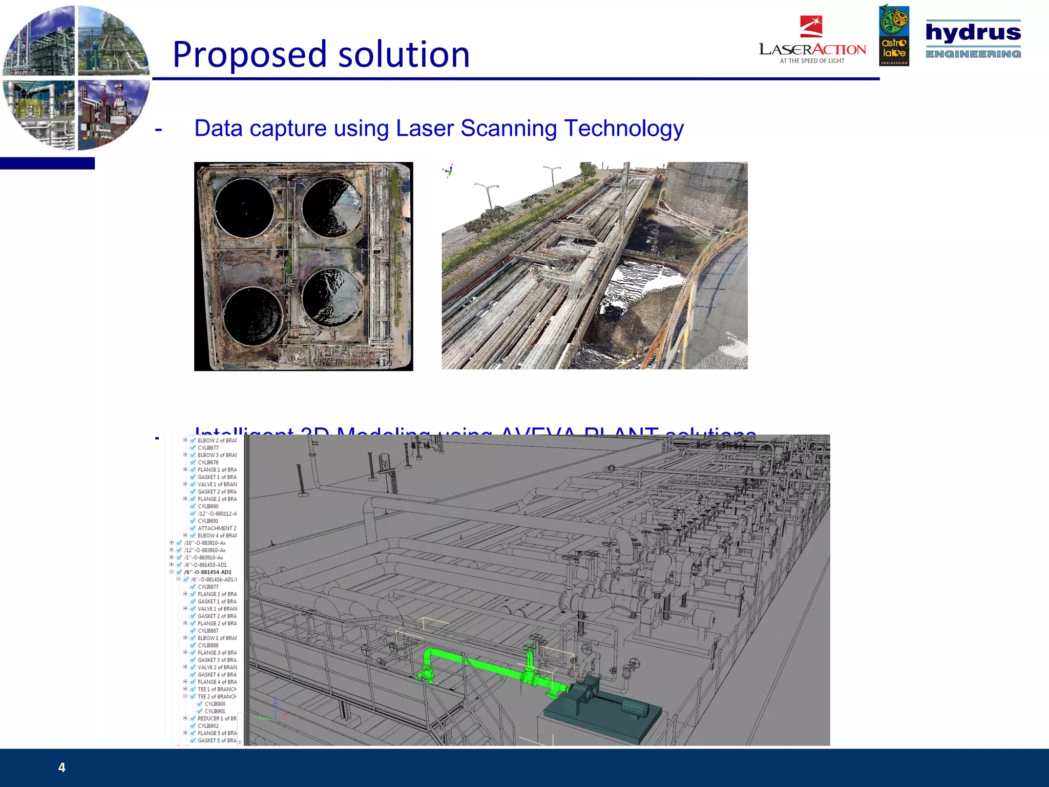 Proposed solution
    -    Data capture using Laser Scanning Technology




    -    Intelligent 3D Modeling using AVEVA PLANT solutions




4                                                              www.csassociates.gr
 
