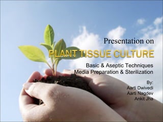 Presentation on

    Basic & Aseptic Techniques
Media Preparation & Sterilization
                               By:
                     Aarti Dwivedi
                     Aarti Nagdev
                         Ankit Jha
 