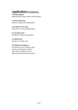 Totipotency or Plant Tissue Culture Detailed Notes | PDF