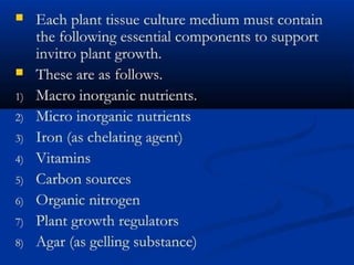 Plant Tissue Culture Media.pptx - Plant Biotechnology | PPTX