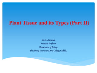 Plant Tissue and its Types (Part II)
Mr.D.L.Gavande
AssistantProfessor
Departmentof Botany
ShriShivajiScienceandArtsCollege,Chikhli.
 