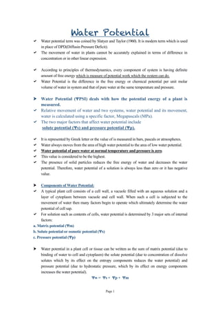 Plant Water Relationship Notes Pdf for Plant Physiology | PDF