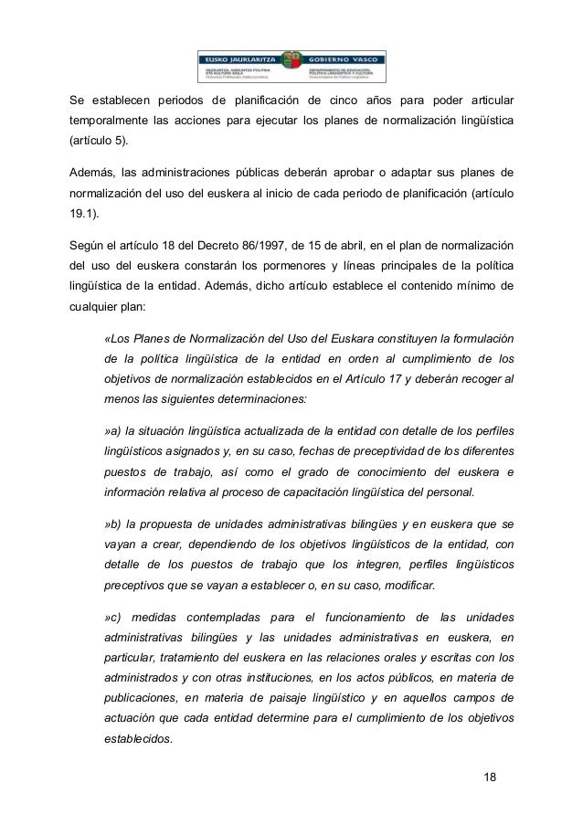 Plan General De Normalizacion Del Uso Del Euskera