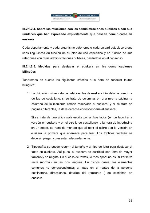 Plan General De Normalizacion Del Uso Del Euskera
