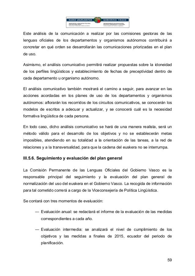 Plan General De Normalizacion Del Uso Del Euskera