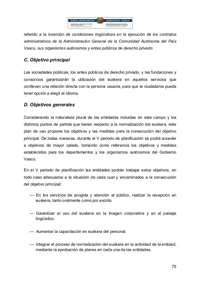 Plan General De Normalizacion Del Uso Del Euskera